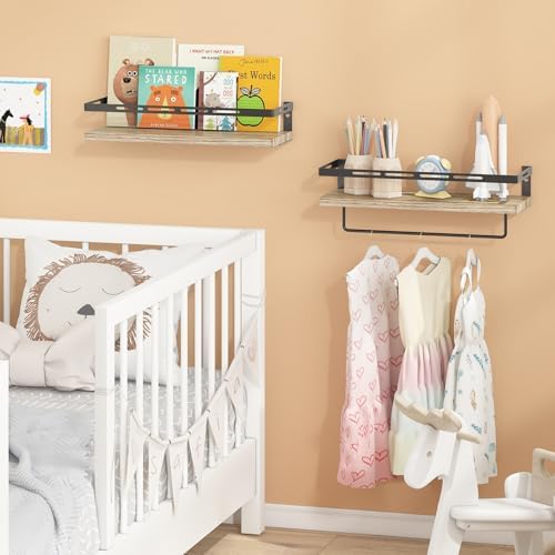 YGEOMER Floating Shelves Bathroom Organizer Over Toilet Wall Mount Rustic Brown Black