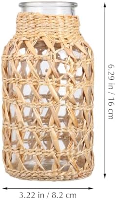 Angoily Glass Flower Vase with Rattan Woven Design