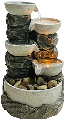 Natures Mark 9 Inch 5 Tiered Rock Bowl Water Fountain with LED Lights