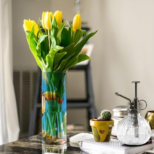 Toucan Bird Pattern Clear Cylinder Vase 118 Inch Tall