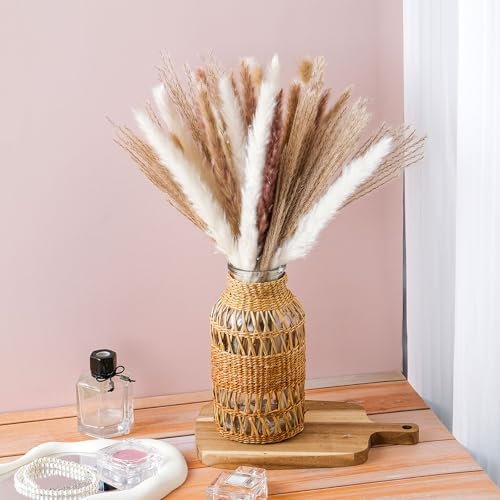 WHJY Boho Vase - Large Rattan Covered Glass Jar for Home Decor