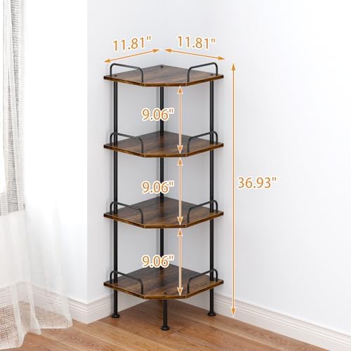 Corner Shelf Stand with Wheel 4-Tier Bookshelf Storage Display