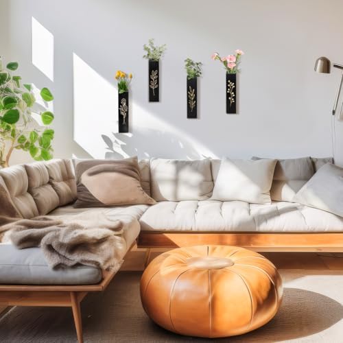 Peacoblue 4 Pack Wooden Wall Planters Black