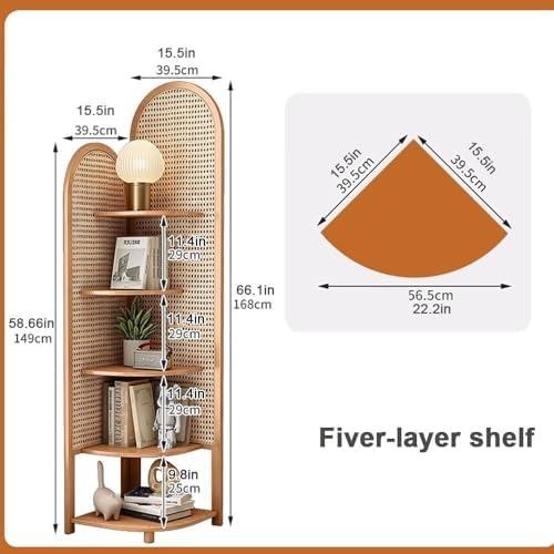 Rattan Corner Bookshelf with 5 Tiers Storage