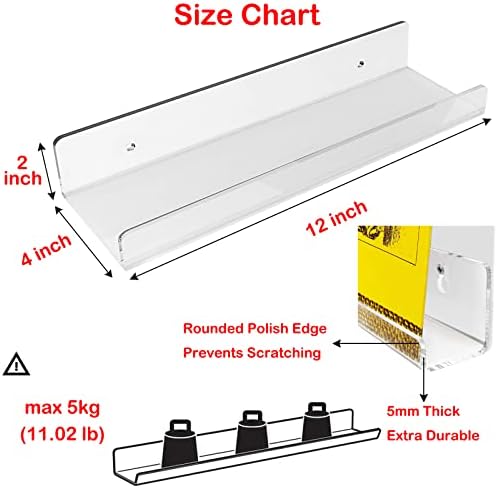 WANLIAN 2 Pack Clear Floating Shelves 12 Inch