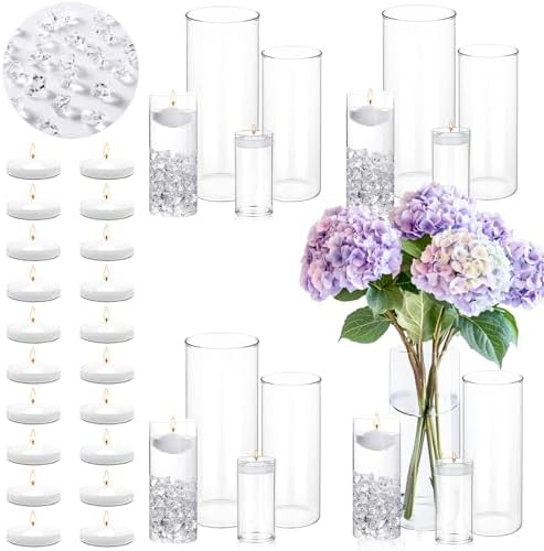 20 White Floating Candles and 16 Glass Vases Centerpiece Set
