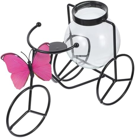 PRETYZOOM Pedicab Glass Hydroponic Vase with Iron Holder
