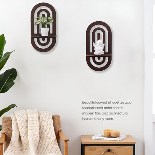 Boho Decor Wall Floating Shelves with Arched Design Set of 2 Dark Brown