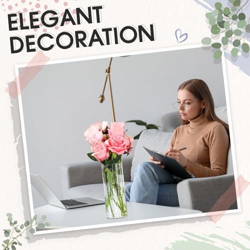 12 Pcs Clear Ribbed Glass Cylinder Vases for Centerpieces Wedding Home Decor