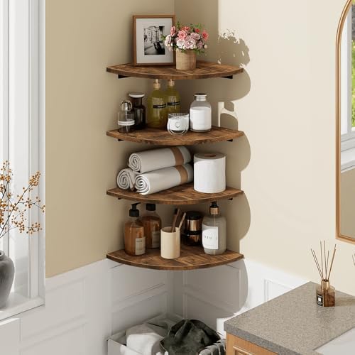Homode Corner Wall Shelf 12 Inch Wide Rustic Brown Floating Shelves Set of 4