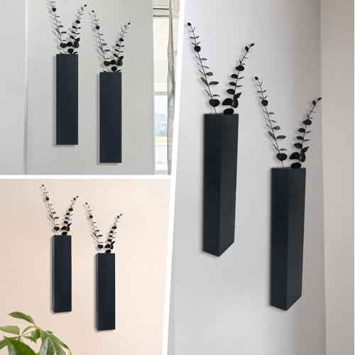 2Pack Wooden Wall Planters with Fake Eucalyptus Stems