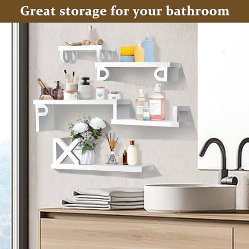 White Floating Shelves Set of 5 for Wall