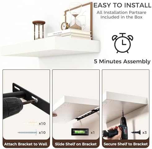 Venusmiles 36 Inch White Floating Wall Shelf