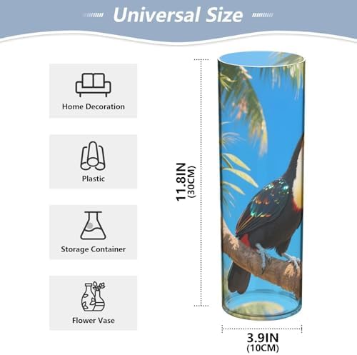 Toucan Bird Pattern Clear Cylinder Vase 118 Inch Tall