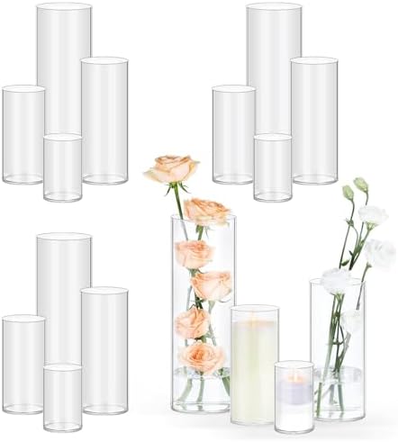 16 Pack Clear Glass Cylinder Vases for Home Decor and Party Use