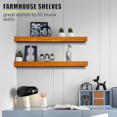 24 Inch Floating Shelves Set of 2 in Honey Oak