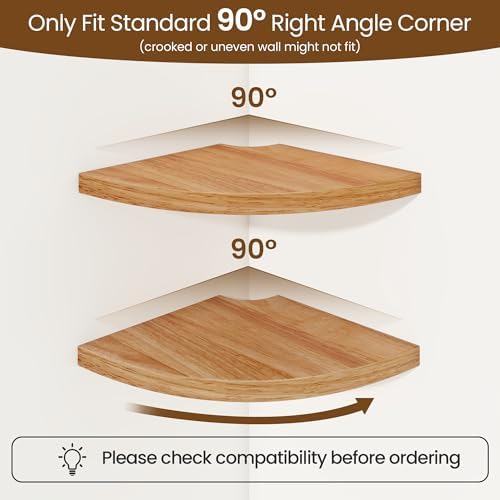 Fun Memories Corner Shelf Wall Mount Solid Oak Wood Floating Shelves with Cable Hole 7in Rustic Design for Home