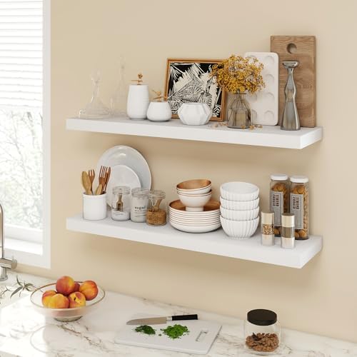 36 Inch Floating Shelves Set of 2 Rustic Wood Grain