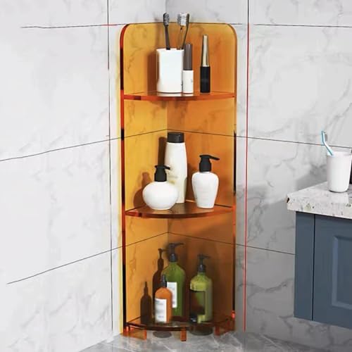 3-Tier Acrylic Corner Storage Shelf Organizer Orange Freestanding Sturdy Clear Display