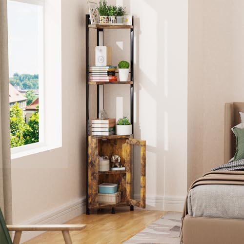 RGB Light Bar Iron Wood Corner Shelf Stand