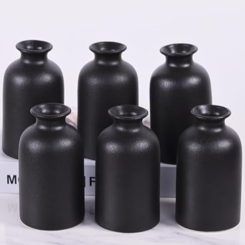 6 Pack Matte Black Ceramic Bud Vases 5 Inch Modern Boho Mini Vases for Flowers Pampas Grass or Dried Stems
