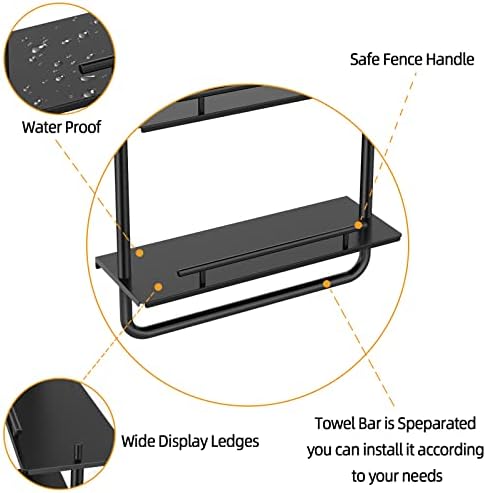 3 Tier Floating Shelves Black with Frame and Towel Rack