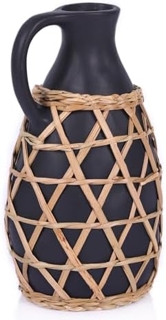 Rustic Farmhouse Hand Woven Ceramic Vase for Dried Pampas Flowers