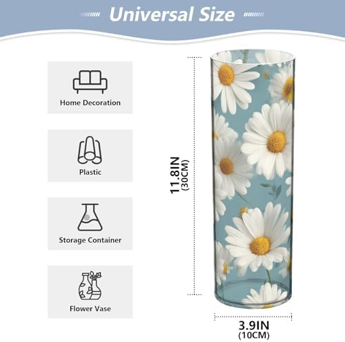 White Daisies Plastic Cylinder Vase 118 Inch Tall Clear