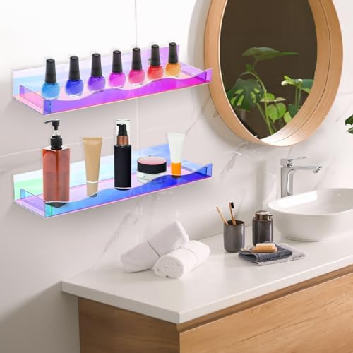 Hiceeden 4 Pack 15 Inch Iridescent Acrylic Floating Shelves for Kids Room and Display