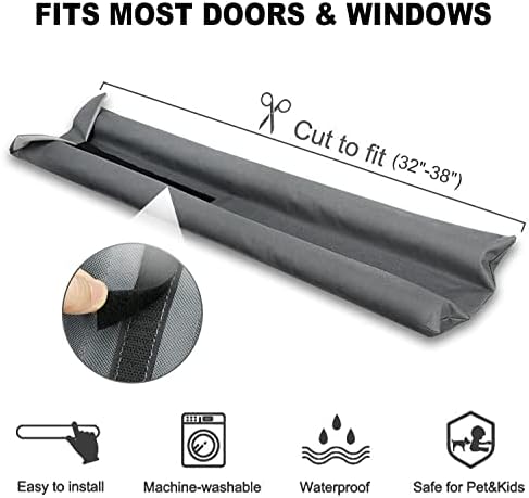 WEXHUG Waterproof Twin Door Draft Stopper Adjustable Size 30 to 36 Gray