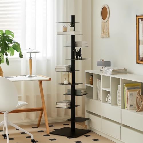 9-Tier Rotating Bookshelf with Floating Design