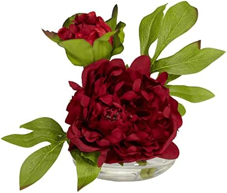 Nearly Natural Peony with Glass Vase Set of 3 1