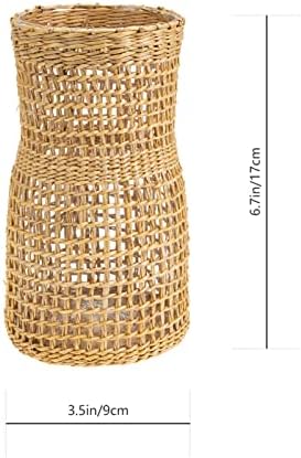 Rattan Woven Glass Flower Vase for Home Decor