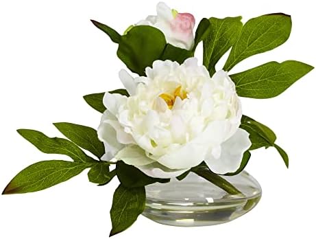Nearly Natural Peony with Glass Vase Set of 3 1