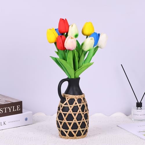Rustic Farmhouse Hand Woven Ceramic Vase for Dried Pampas Flowers
