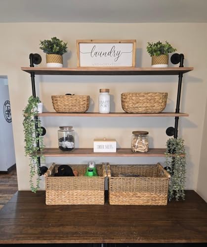 Industrial Pipe Floating Shelf with Solid Wood 48 Inch Wall Mount