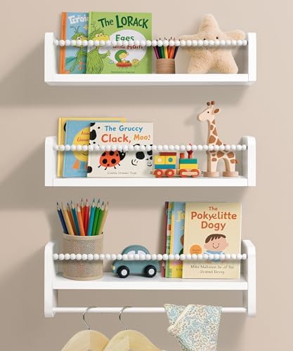 White Floating Bookshelf Wall Set of 3 for Nursery