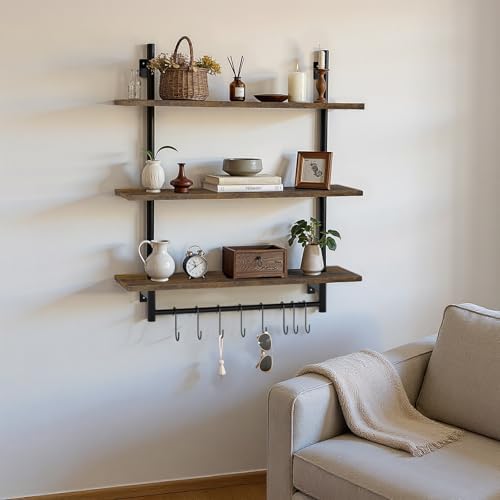 3 Tier Floating Wall Shelves with Towel Bar for Kitchen and Bathroom