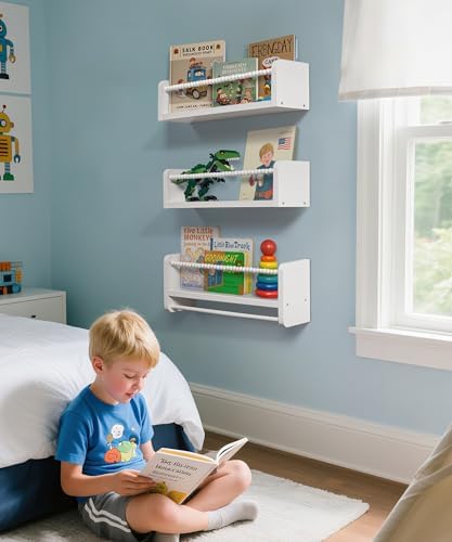 White Floating Bookshelf Wall Set of 3 for Nursery