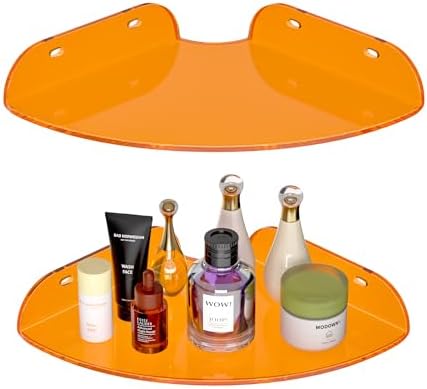7x7 Inch Floating Corner Shelf Set of 2 Orange Acrylic Wall Mount Organizer