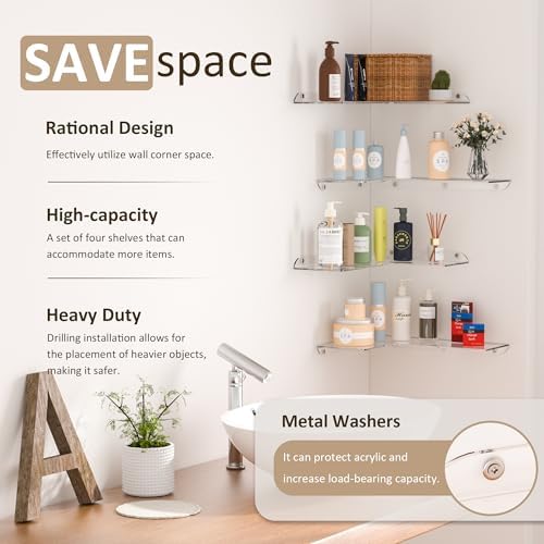 114x16 Inch Clear Acrylic Corner Shelf Set of 4 for Home Organization