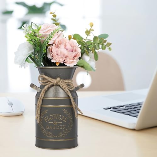 Rustic Galvanized Flower Bucket Vintage Style Decorative Planter Grey Finish