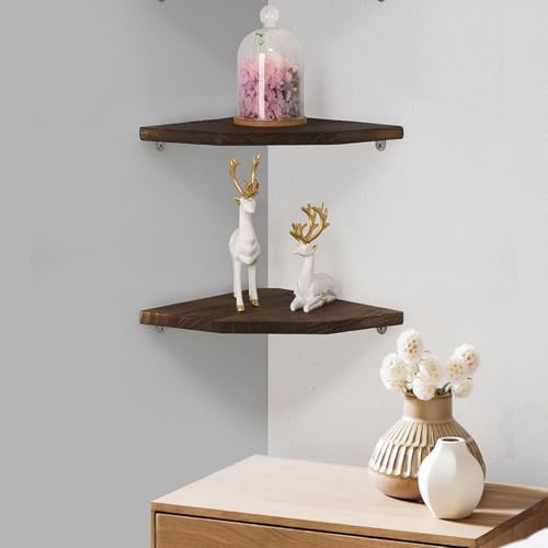 Joiishom Wood Corner Wall Shelves Set of 2 Brown 10 Inch