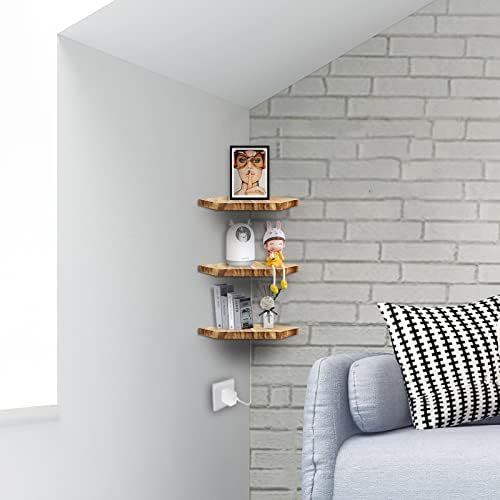 HAO Floating Corner Wall Shelves Rustic Diamond Shape Set of 3 Carbonized Black
