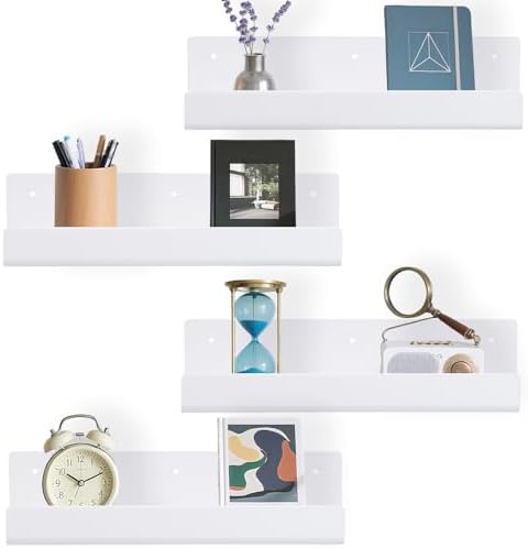 4pcs Floating Shelves Wall Mount White Acrylic Bookshelf