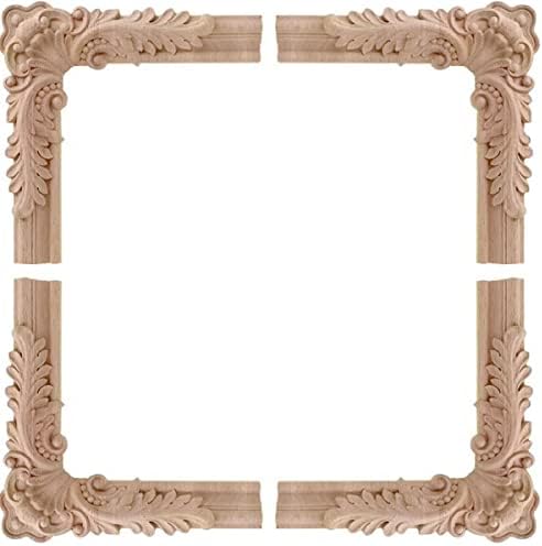4PCS Decorative Wood Carved Corner Appliques 47x47in for Furniture Door Cabinet