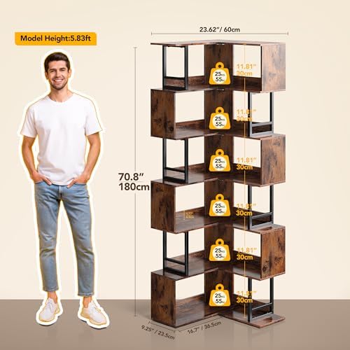 7 Tier Corner Bookshelf - Brown Tall Industrial Design