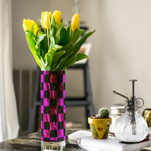 Buffalo Plaid Check Black Magenta Hurricane Candle Vase 118 x 39 Inch