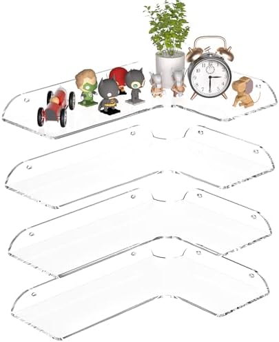 8x118 Inch Clear Corner Shelf Set of 4 Acrylic Floating Wall Mount