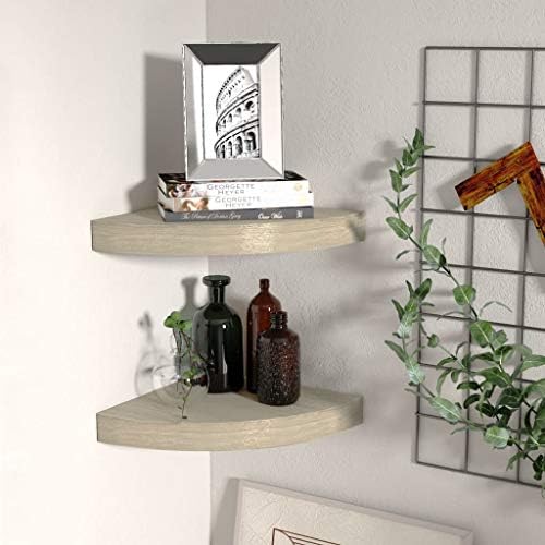 2 Piece Floating Corner Shelves Oak MDF 98x98x15 for Bathroom Bedroom Living Room Kitchen Decoration